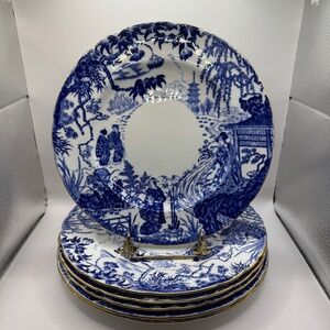 Royal Crown Derby Blue Mikado Dinner Plates. 10.5" Set of 2.